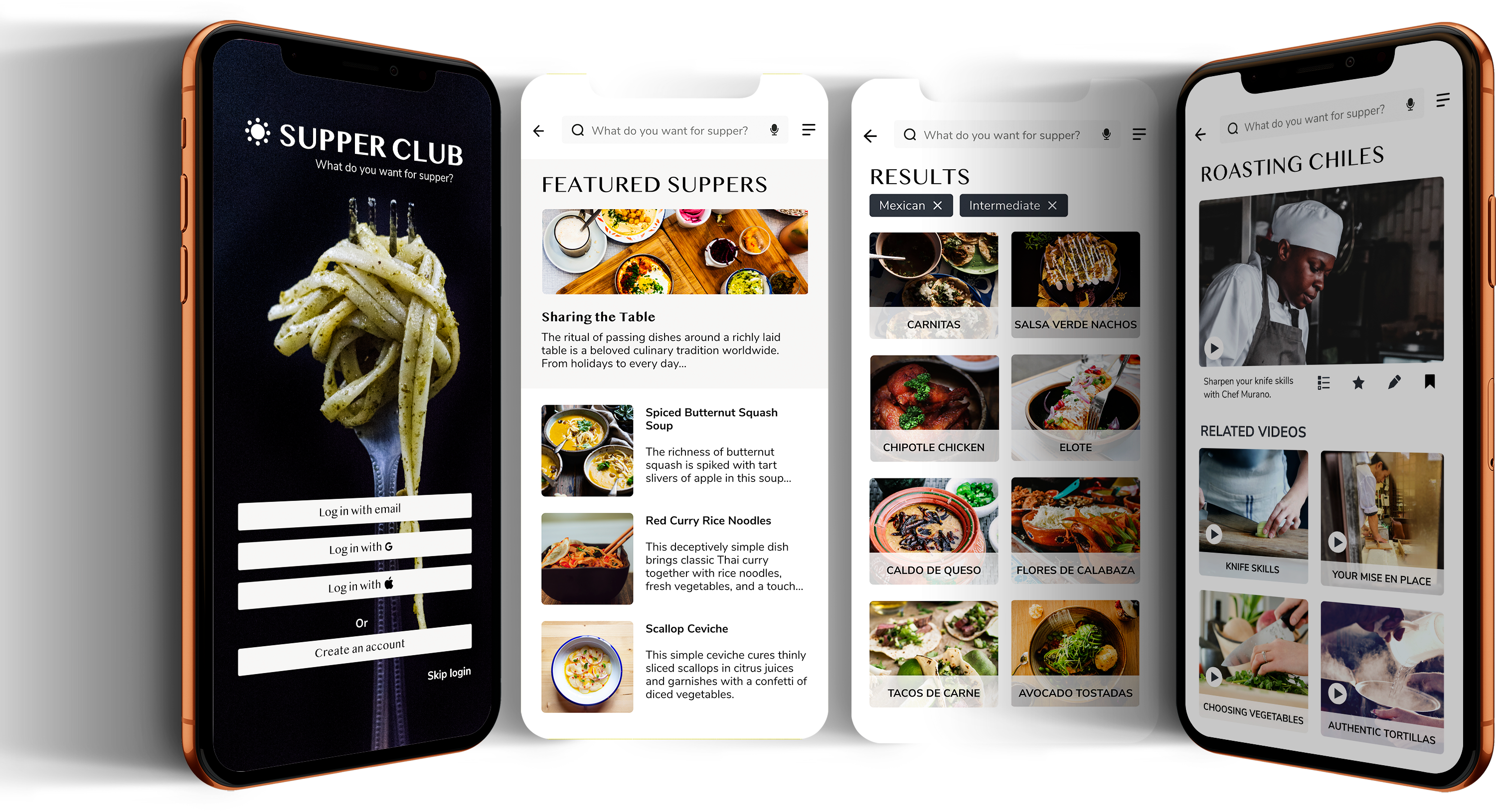 mockup of four Supper Club screens